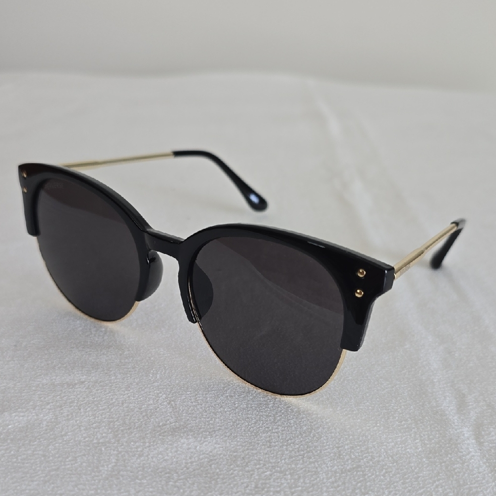 Women's Black and Gold Round-Edge Sunglasses